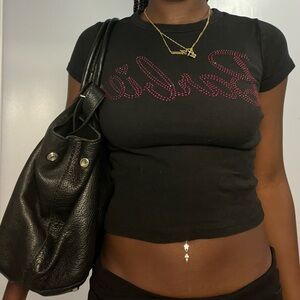 Black BARBIE Embellished Women's Baby Tee